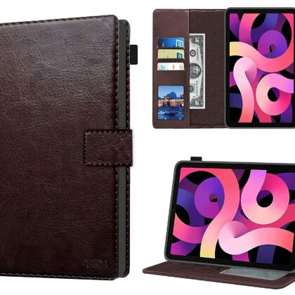 TGK Multi Protective Leather Case with Viewing Stand and Card Slots Flip Cover for iPad Air 4 10.9 Inch 2020 4th Generation (Model: A2072/A2316/A2324/A2325) (Dark Brown)