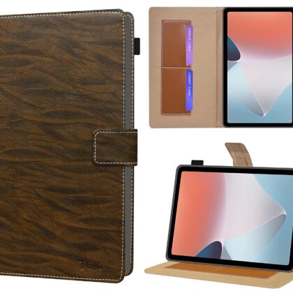 TGK Pattern Protective Leather Case with Viewing Stand and Card Slots Flip Case Cover for Oppo Pad Air 10.36 inch Tab with Stylus Pen Holder (Dark Brown)