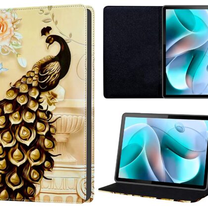 TGK Printed Classic Design Leather Stand Flip Case Cover for Motorola Moto Tab G70 LTE 11 inch Tablet (Peacock Design)