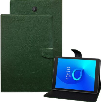 TGK Plain Design Leather Flip Stand Case Cover for Alcatel 3T8 Tablet 8 inches (Green)