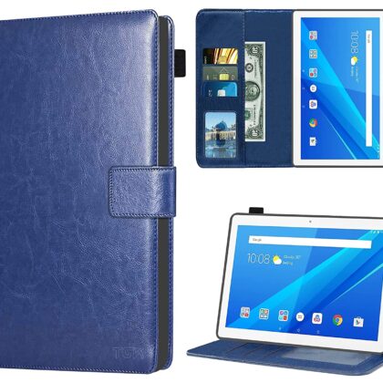 TGK Multi Protective Leather Case with Viewing Stand and Card Slots Flip Cover for Lenovo Tab M10 X505X Cover TB-X505F TB-X505L TB-X505X TB-X605L TB-X605F – Blue
