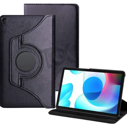 TGK 360 Degree Rotating Leather Stand Case Cover for Realme Pad 10.4 inch (Black)