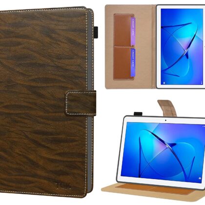 TGK Genuine Leather Support Auto Sleep/Wake Ultra Compact Slim Folding Folio Cover Case for Honor MediaPad T3 10 9.6 inch Tablet (Pattern_2)