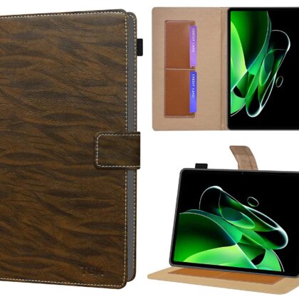 TGK Pattern Protective Leather Case with Viewing Stand and Card Slots Flip Case Cover for Realme Pad X 11 inch Tablet with Stylus Pen Holder (Dark Brown)