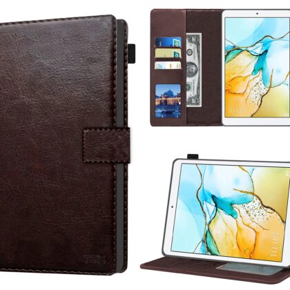 TGK Multi Protective Leather Case with Viewing Stand and Card Slots Flip Cover for Honor Pad 5 8 inch [Release, 2019, July] (Dark Brown)
