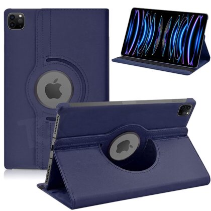 TGK 360 Degree Rotating Leather Smart Rotary Swivel Stand Case Cover for iPad Pro 12.9 inch 2022 (6th Generation) Dark Blue