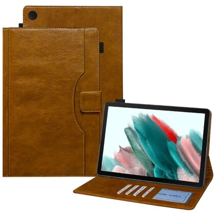 TGK Leather Business Folio Stand Cover Case for Samsung Galaxy Tab A8 Cover 10.5 inch [SM-X200/X205/X207] with Pencil Holder (Amber Orange)