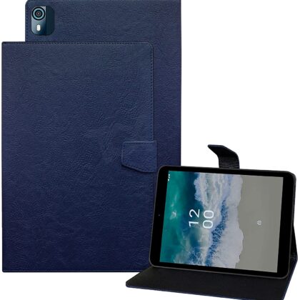 TGK Plain Design Leather Protective Cover with Viewing Stand Back Flip Stand Case Cover for Nokia Tab T10 8 inch Tablet TA-1472 with Precise Cutouts (Blue)