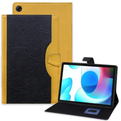 TGK Dual Color Wallet Leather Flip Stand Case Cover for Realme Pad 10.4 inch (Black, Yellow)