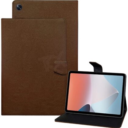 TGK Plain Design with Viewing Stand Protective Leather Flip Case Cover for Oppo Pad Air 10.36 inch Tab with Precise Cutouts (Brown)