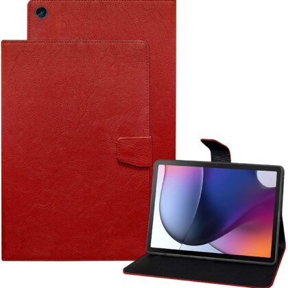 TGK Plain Design Leather Flip Stand Case Cover for Motorola Moto Tab G62 10.6 inch Tablet | Motorola Tab G62 (Red)