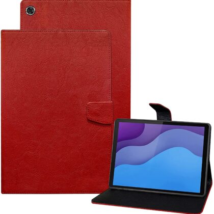 TGK Plain Design Leather Flip Stand Case Cover for Lenovo Tab M10 HD 2nd Gen TB-X306X / Smart Tab M10 HD 2nd Gen TB-X306F (Red)
