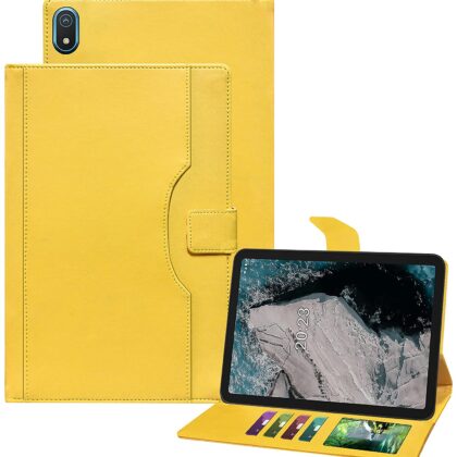 TGK Multi-Angle with Viewing Stand Leather Flip Case Cover for Nokia T20 Tab 10.36 Inch 2021 Model TA-1392 TA-1394 TA-1397 / Nokia Tab T20 10.4 inch Tablet (Yellow)