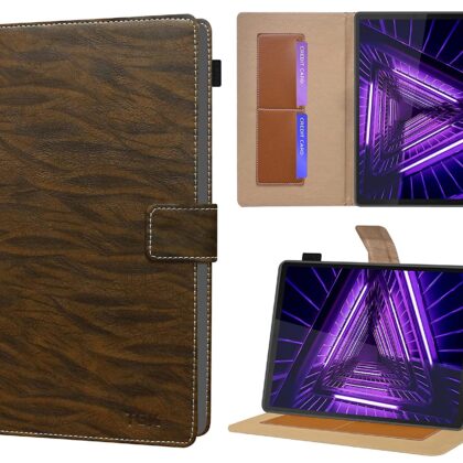 TGK Pattern Leather Stand Flip Case Cover for Lenovo Tab M10 FHD Plus Cover 1st & 2nd Gen 10.3 inch Tablet [Model TB-X606V / TB-X606F / TB-X606X] Dark Brown