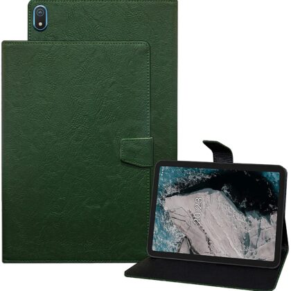 TGK Plain Design Leather Folio Flip Case with Viewing Stand Protective Cover for Nokia Tab T20 10.4 inch Tablet / Nokia T20 Tab 10.36 Inch 2021 [Model TA-1392 TA-1394 TA-1397] (Green)