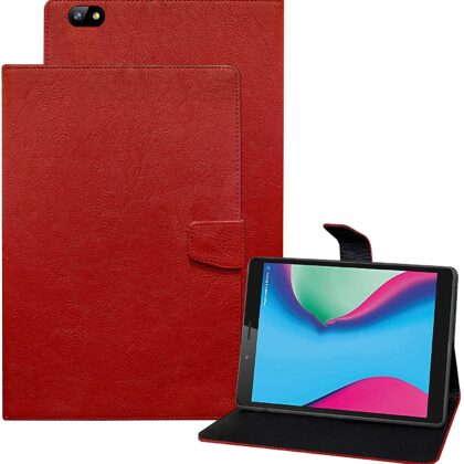 TGK Plain Design Leather Flip Stand Case Cover for Lava T81N Tablet (Red)