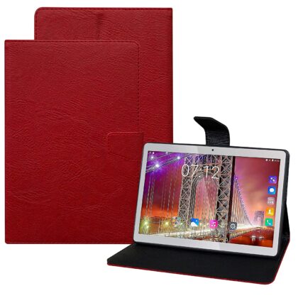 TGK Plain Design Leather Folio Flip Case with Viewing Stand Protective Cover for Fusion5 4G Tablet 10.1 Inch (25.65 cm) (Red)
