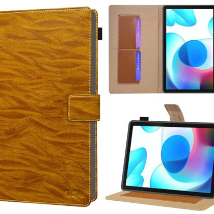 TGK Pattern Leather Stand Flip Case Cover for Realme Pad 10.4 inch Tablet, Brown
