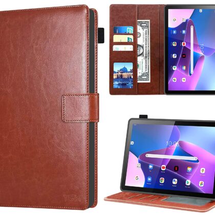 TGK Multi Protective Wallet Leather Flip Stand Case Cover for Lenovo Tab M10 FHD Plus 3rd Gen 10.6 inch Tablet, Brown