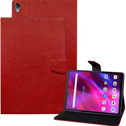 TGK Plain Design Leather Flip Stand Case Cover for Lenovo Tab K10 FHD 10.3 inch Cover TB-X6C6F / TB-X6C6X / TB-X6C6NBF (Red)