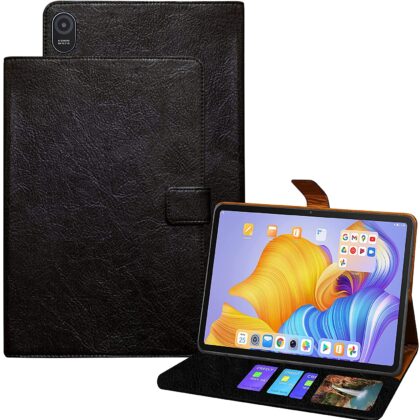 TGK Texture Leather with Card Slots Wallet Back Flip Stand Case Cover for Honor Pad 8 12 inch Tablet Model Number HEY-W09 (Black)