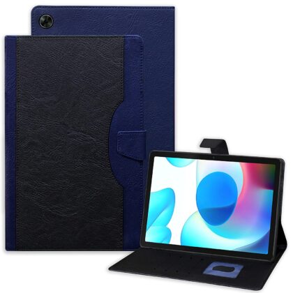 TGK Dual Color Wallet Leather Flip Stand Case Cover for Realme Pad 10.4 inch (Black, Blue)