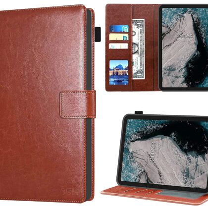 TGK Multi Protective Wallet Leather Flip Stand Case Cover for Nokia Tab T20 10.36 inch Tablet, Brown