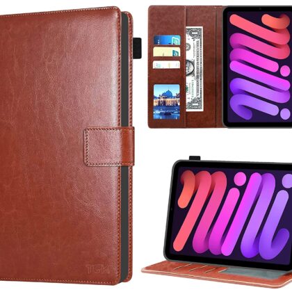 TGK Multi Protective Wallet Leather Flip Stand Case Cover for iPad Mini 6 (8.3 inch, 6th Gen) Brown
