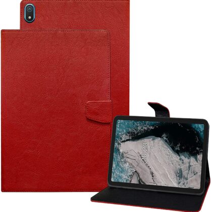 TGK Plain Design Leather Folio Flip Case with Viewing Stand Protective Cover for Nokia Tab T20 10.4 inch Tablet / Nokia T20 Tab 10.36 Inch 2021 [Model TA-1392 TA-1394 TA-1397] (Red)