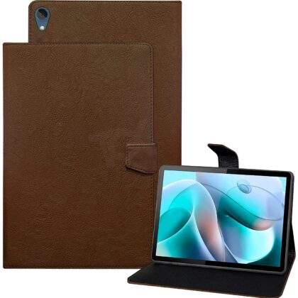 TGK Plain Design Leather Flip Stand Case Cover for Motorola Tab G70 | Moto G70 LTE 11 Inch Tablet (Brown)