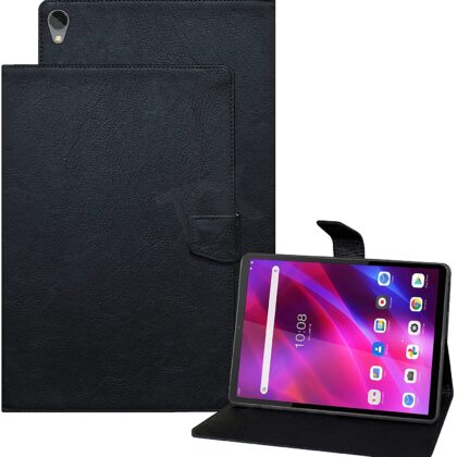 TGK Plain Design Leather Flip Stand Case Cover for Lenovo Tab K10 FHD 10.3 inch Cover TB-X6C6F / TB-X6C6X / TB-X6C6NBF (Black)