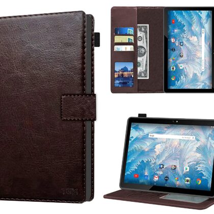 TGK Multi Protective Leather Case with Viewing Stand and Card Slots Flip Cover Compatible for Acer One 10 T4-129L 10 inch Tablet (Dark Brown)
