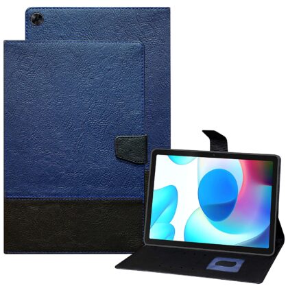 TGK Dual Color Design Leather Flip Case Cover for Realme Pad 10.4 inch (Blue, Black)