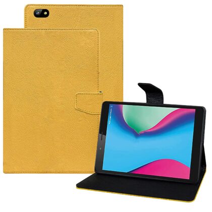 TGK Plain Design Leather Folio Flip Case with Viewing Stand Protective Cover for Lava T81N Tablet (Yellow)