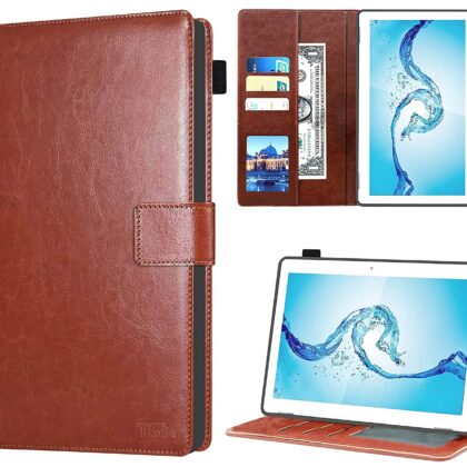 TGK Multi Protective Leather Case with Viewing Stand and Card Slots Flip Cover for Acer One 10 T8-129L Tablet 10.1 Inch (Brown)