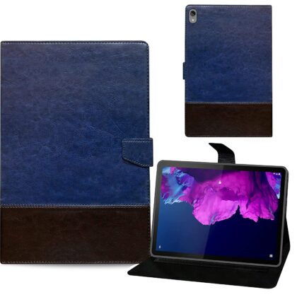 TGK Dual Color Leather Flip Stand Case Cover for Lenovo Tab P11/P11 Plus 11 inch TB-J606F/J606X (Blue, Brown)
