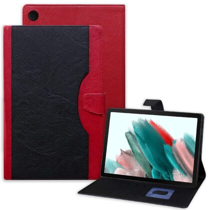 TGK Dual Color Multi-Angle Viewing Smart Stand Leather Back Flip Stand Case Cover for Samsung Galaxy Tab A8 10.5 Inch 2022 (SM-X200/SM-X205/SM-X207) (Black, Red)