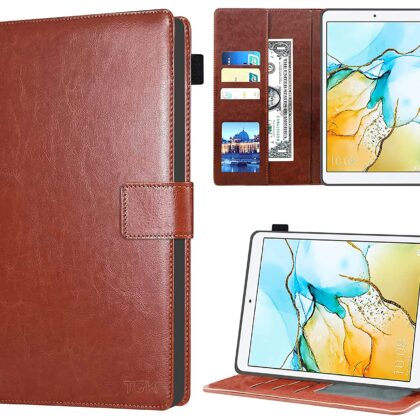 TGK Multi Protective Leather Case with Viewing Stand and Card Slots Flip Cover for Honor Pad 5 8 inch [Release, 2019, July] (Brown)