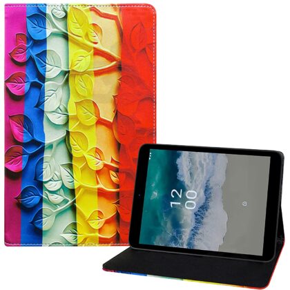 TGK Printed Classic Design with Viewing Stand Leather Flip Case Cover for Nokia Tab T10 8 inch Tablet TA-1472 (Leaf Pattern)