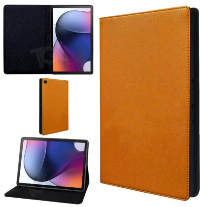 TGK Classy Design Leather TPU Back Flip Stand Case Cover For Motorola Moto Tab G62 10.6 inch Tablet | Motorola Tab G62 with Precise Cutouts (Orange)