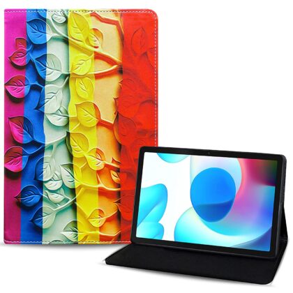 TGK Printed Classic Design Leather Stand Flip Case Cover for Realme Pad 10.4 inch (Leaf Pattern)