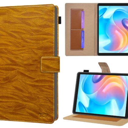 TGK Pattern Multi Protective Leather Case with Viewing Stand and Card Slots Flip Cover for Realme Pad Mini 3 / Realme Pad Mini 4 8.68 inch Tablet (Brown)