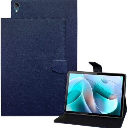 TGK Plain Design Leather Flip Stand Case Cover for Motorola Tab G70 | Moto G70 LTE 11 Inch Tablet (Blue)