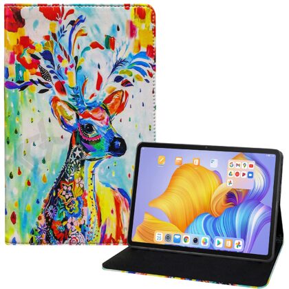 TGK Printed Classic Design with Viewing Stand Leather Flip Case Cover for Honor Pad 8 12 inch Tablet Model Number HEY-W09 (Deer Painting)