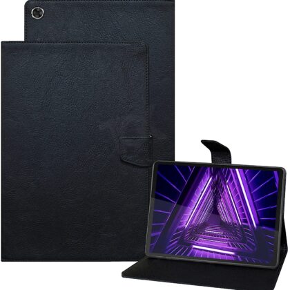 TGK Plain Design Leather Flip Stand Case Cover for Lenovo Tab M10 FHD Plus Cover 1st & 2nd Gen 10.3 inch Tablet [Model TB-X606V / TB-X606F / TB-X606X] Black