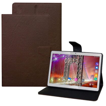 TGK Plain Design Leather Folio Flip Case with Viewing Stand Protective Cover for Fusion5 4G Tablet 10.1 Inch (25.65 cm) (Brown)