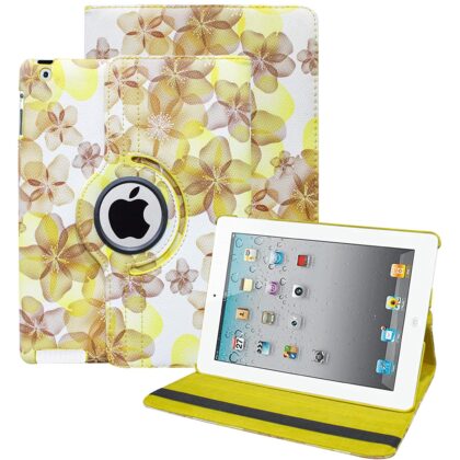 TGK Flower Print Design 360 Degree Rotating Stand (Auto Sleep/Wake Function) Smart Case Cover for iPad 2 /iPad 3 /iPad4 (A1458, A1459, A1460, A1416, A1430, A1403, A1395, A1396, A1397) Yellow