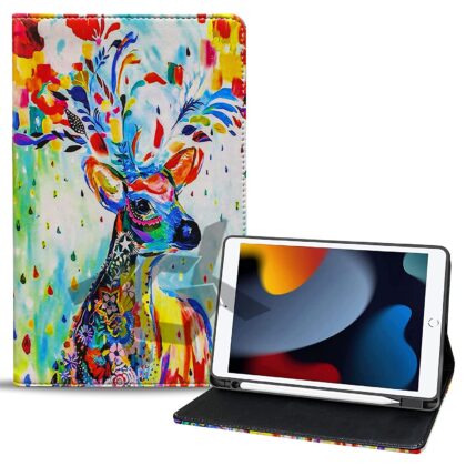 TGK Printed Classic Design Leather Folio Flip Case with Viewing Stand Protective Cover for iPad 10.2 Cover 2021/2020/2019 (iPad 9th Generation / 8th Gen / 7th Gen) (Deer-Painting)