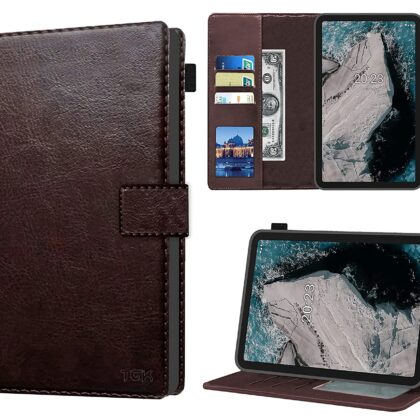 TGK Multi Protective Wallet Leather Flip Stand Case Cover for Nokia Tab T20 10.36 inch Tablet, Chocolate Brown
