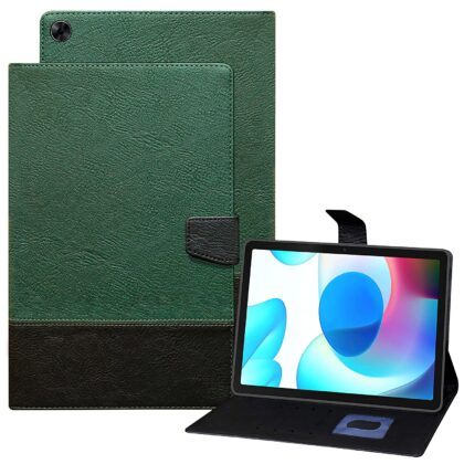 TGK Dual Color Design Leather Flip Case Cover for Realme Pad 10.4 inch (Green, Black)